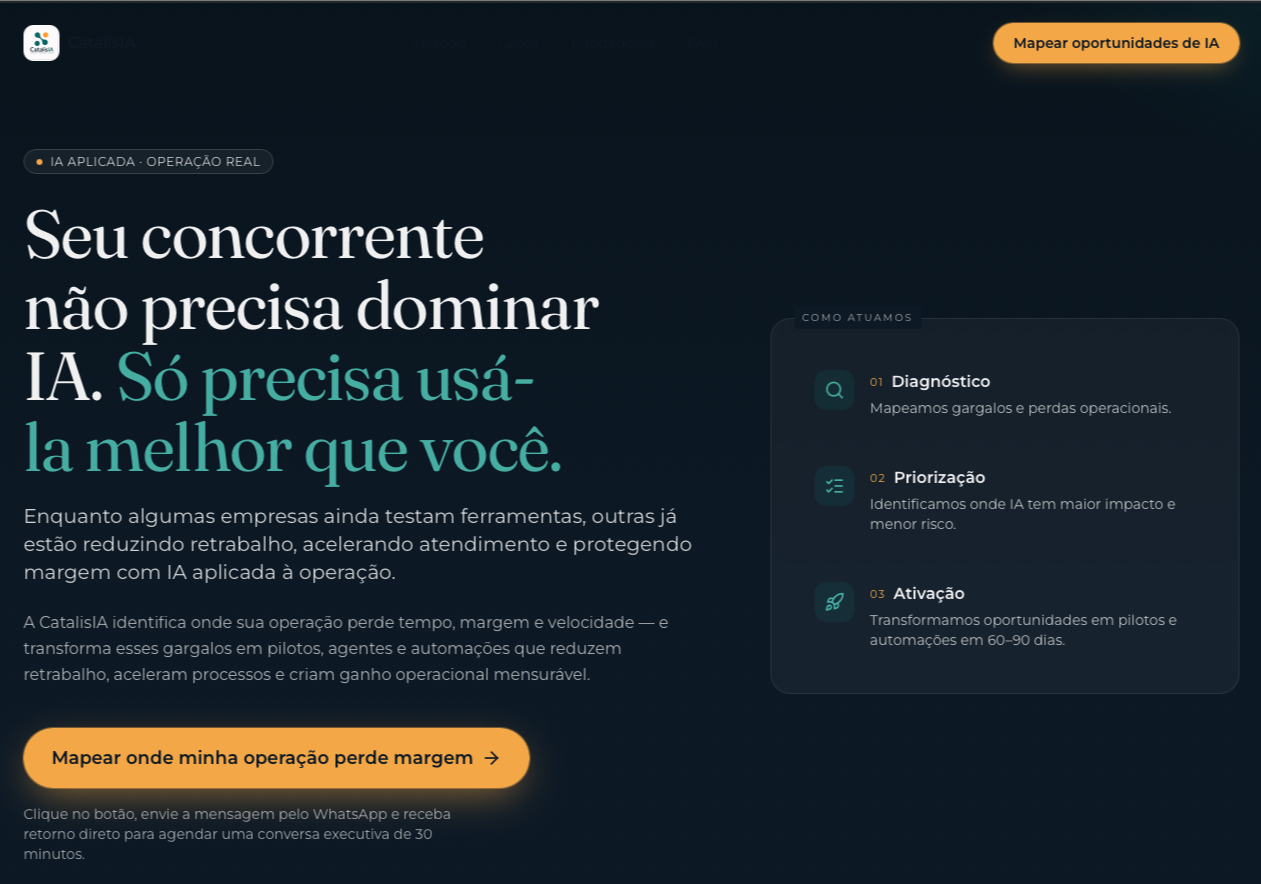 Landing page da CatalisIA com foco em captação B2B e CTA para WhatsApp