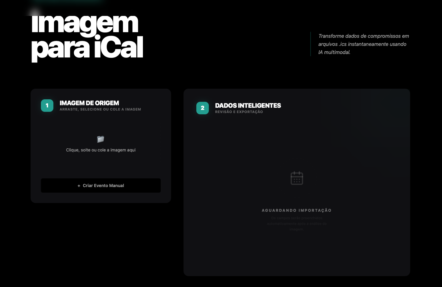 Fluxo de upload de imagem e criação automática de evento no calendário