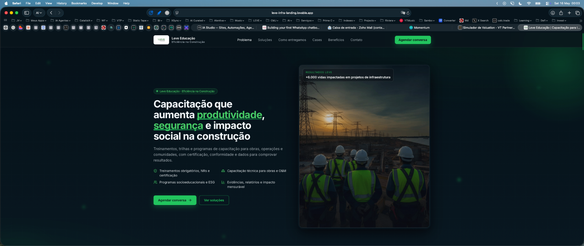 Landing page da Leve Educação para soluções B2B em infraestrutura